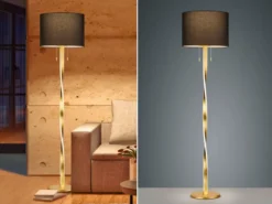 LED Stehlampe mit Stoffschirm Schwarz und beleuchtetem Gestell, Höhe 160cm