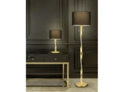 LED Stehlampe mit Stoffschirm Schwarz und beleuchtetem Gestell, Höhe 160cm