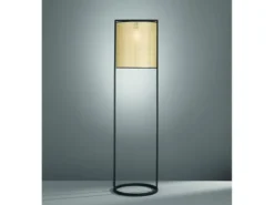 LED Stehlampe Schwarz mit Lampenschirm rund Rattan Optik, Höhe 150cm