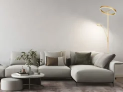 LED Stehlampe WILLIS Gold mit Leselampe, dimmbar & 3 Lichtfarben, 180cm groß