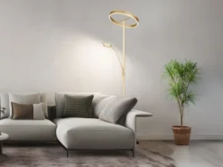 LED Stehlampe WILLIS Gold mit Leselampe, dimmbar & 3 Lichtfarben, 180cm groß