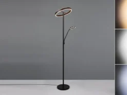 LED Stehlampe WILLIS mit Leselampe, dimmbar, 3 Lichtfarben, Schwarz, 180cm groß