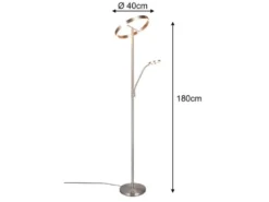 LED Stehlampe WILLIS Silber mit Leselampe, dimmbar & 3 Lichtfarben, 180cm groß
