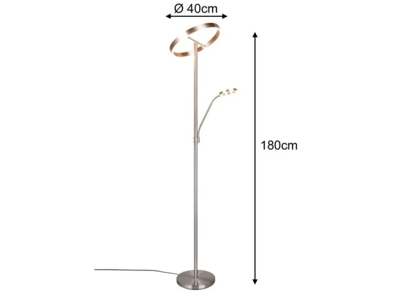 LED Stehlampe WILLIS Silber mit Leselampe, dimmbar & 3 Lichtfarben, 180cm groß
