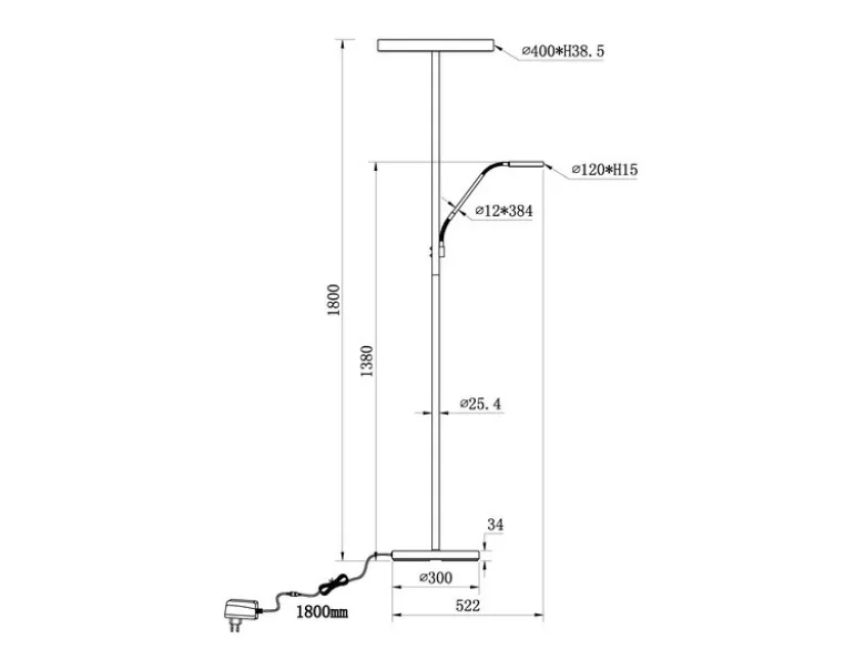 LED Stehlampe WILLIS Silber mit Leselampe, dimmbar & 3 Lichtfarben, 180cm groß