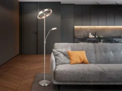 LED Stehlampe WILLIS Silber mit Leselampe, dimmbar & 3 Lichtfarben, 180cm groß
