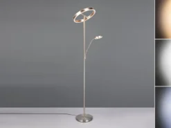 LED Stehlampe WILLIS Silber mit Leselampe, dimmbar & 3 Lichtfarben, 180cm groß