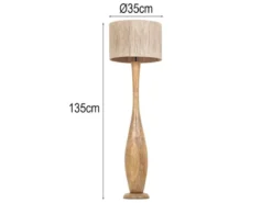 LED Stehleuchte aus Naturholz mit Lampenschirm aus Jute, Höhe 135cm