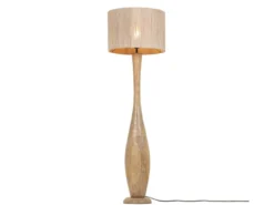 LED Stehleuchte aus Naturholz mit Lampenschirm aus Jute, Höhe 135cm