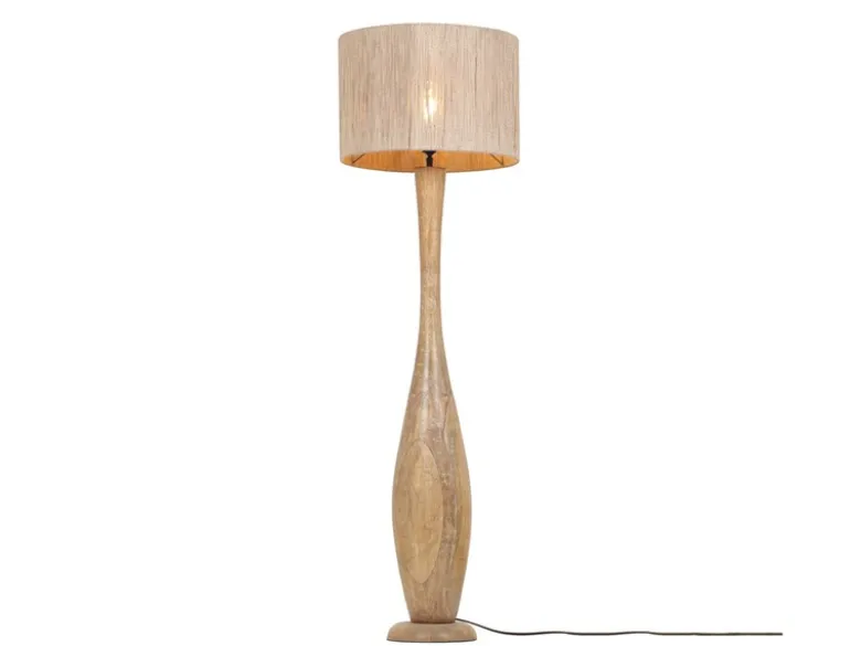 LED Stehleuchte aus Naturholz mit Lampenschirm aus Jute, Höhe 135cm