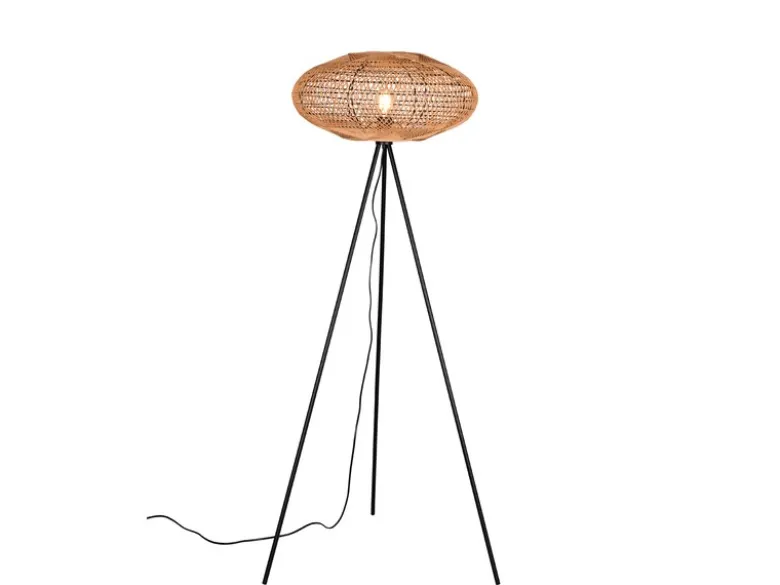 LED Stehleuchte Dreibein mit Korbgeflecht aus Sisal, Höhe 150cm