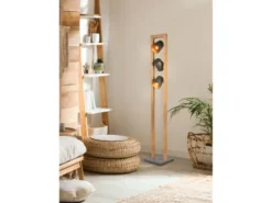 LED Stehleuchte 3-flammig aus Naturholz mit Metall Lampenschirmen, Höhe 150cm
