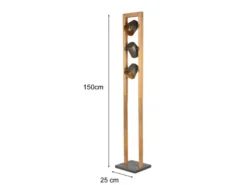 LED Stehleuchte 3-flammig aus Naturholz mit Metall Lampenschirmen, Höhe 150cm