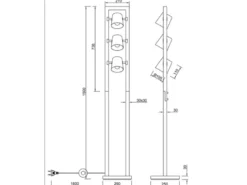 LED Stehleuchte 3-flammig aus Naturholz mit Metall Lampenschirmen, Höhe 150cm