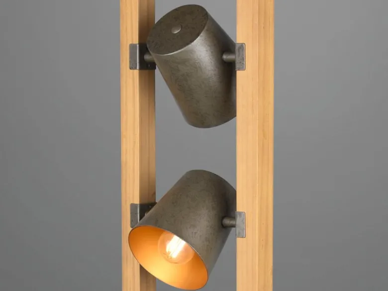 LED Stehleuchte 3-flammig aus Naturholz mit Metall Lampenschirmen, Höhe 150cm