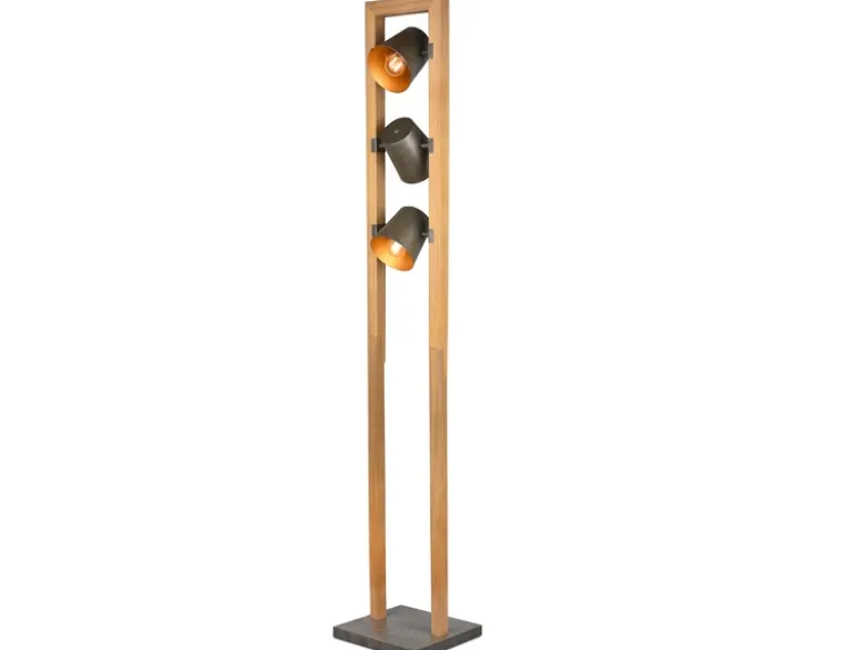 LED Stehleuchte 3-flammig aus Naturholz mit Metall Lampenschirmen, Höhe 150cm