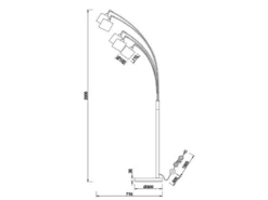 LED Stehleuchte 5 flammig Metall Stoffschirm Schwarz/Gold, Höhe 200cm