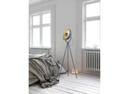 LED Stehleuchte 1 flammig Metall Dreibein Schwarz/Gold 160cm