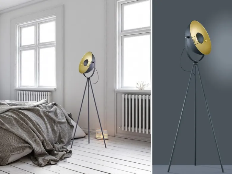LED Stehleuchte 1 flammig Metall Dreibein Schwarz/Gold 160cm