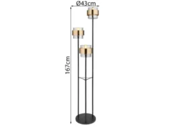 LED Stehleuchte 3-flammig mit Rauchglas und Messingringen, Ø43cm