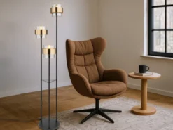 LED Stehleuchte 3-flammig mit Rauchglas und Messingringen, Ø43cm