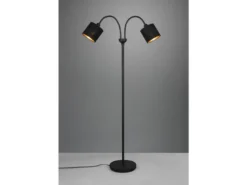 LED Stehleuchte 2 flammig, Stoffschirme Schwarz Gold, Höhe 130cm