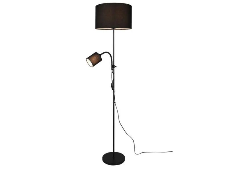 LED Stehleuchte Flexarm Leselicht Metall & Stoffschirme Schwarz Höhe 160cm