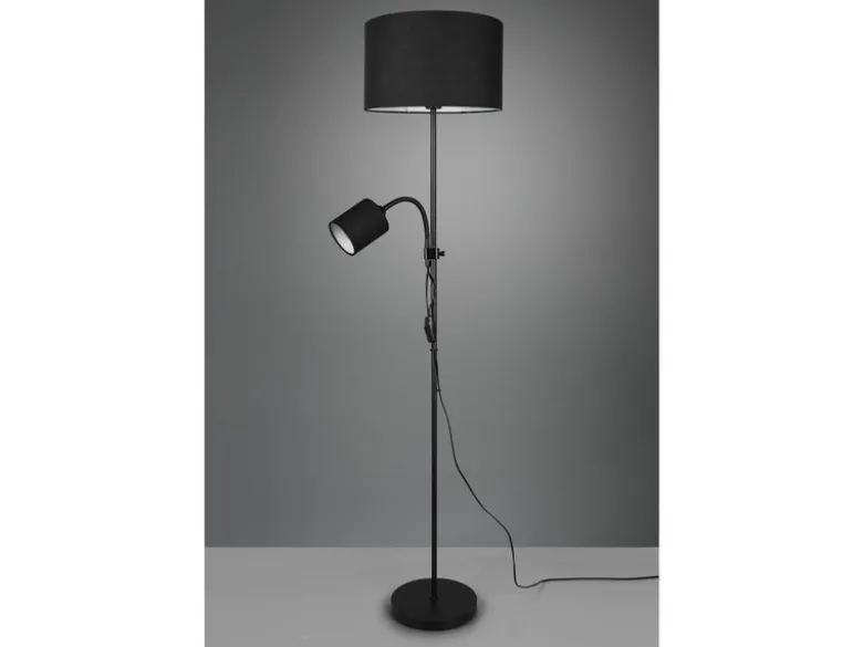 LED Stehleuchte Flexarm Leselicht Metall & Stoffschirme Schwarz Höhe 160cm