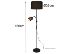 LED Stehleuchte Flexarm Leselicht Metall & Stoffschirme Schwarz Höhe 160cm