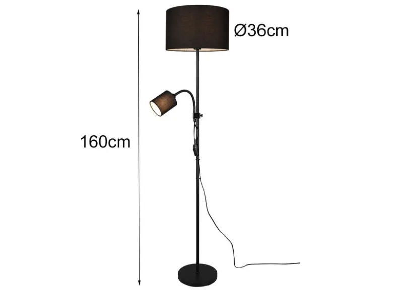 LED Stehleuchte Flexarm Leselicht Metall & Stoffschirme Schwarz Höhe 160cm