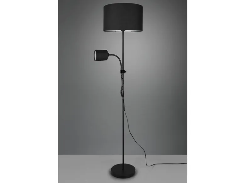 LED Stehleuchte Flexarm Leselicht Metall & Stoffschirme Schwarz Höhe 160cm