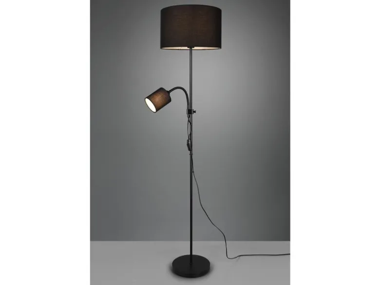 LED Stehleuchte Flexarm Leselicht Metall & Stoffschirme Schwarz Höhe 160cm