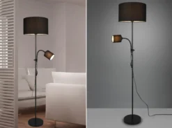LED Stehleuchte Flexarm Leselicht Metall & Stoffschirme Schwarz Höhe 160cm
