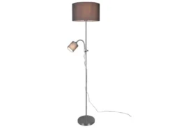 LED Stehleuchte Flexarm mit Leselicht Silber & Stoffschirme Grau - Höhe 160cm