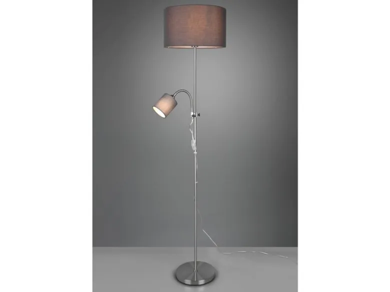 LED Stehleuchte Flexarm mit Leselicht Silber & Stoffschirme Grau - Höhe 160cm