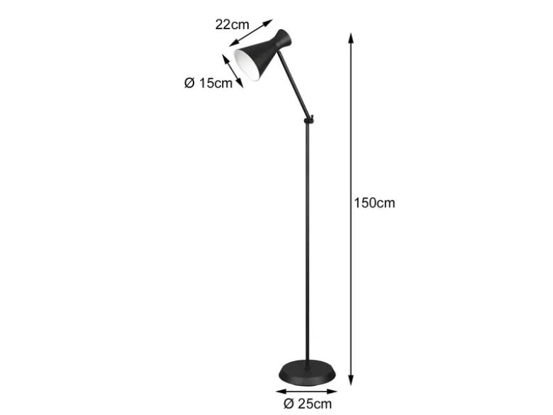 LED Stehleuchte Gelenk & Fußschalter Metallschirm in Schwarz - Höhe 150cm