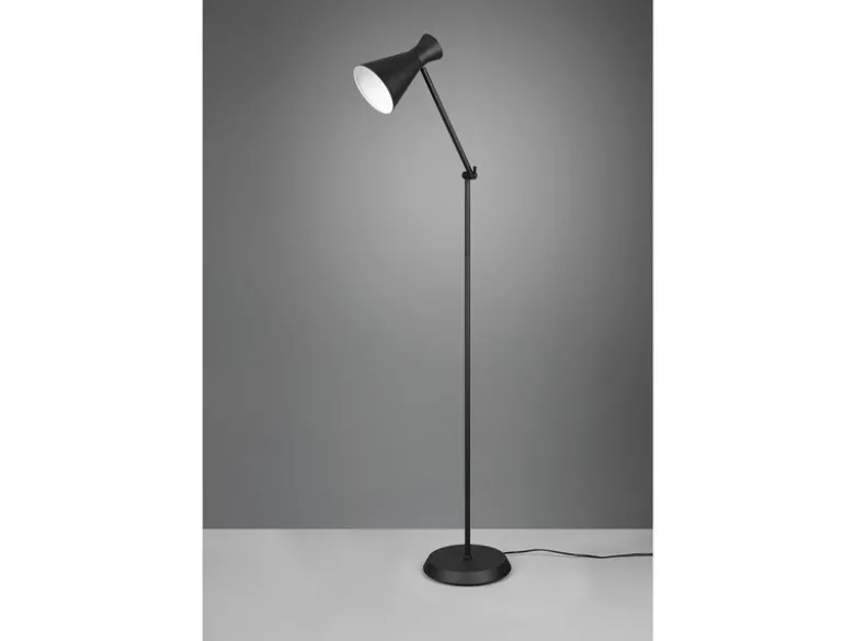 LED Stehleuchte Gelenk & Fußschalter Metallschirm in Schwarz - Höhe 150cm