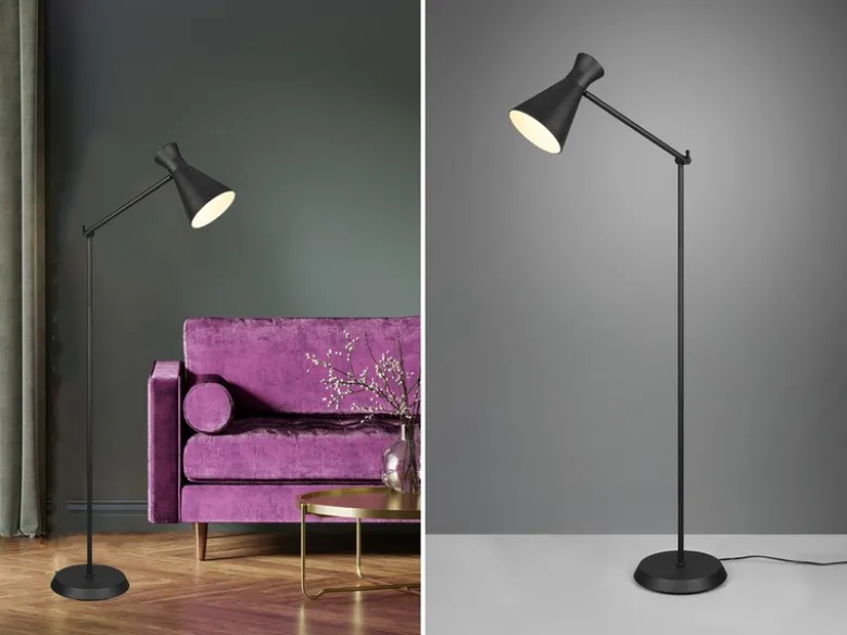 LED Stehleuchte Gelenk & Fußschalter Metallschirm in Schwarz - Höhe 150cm