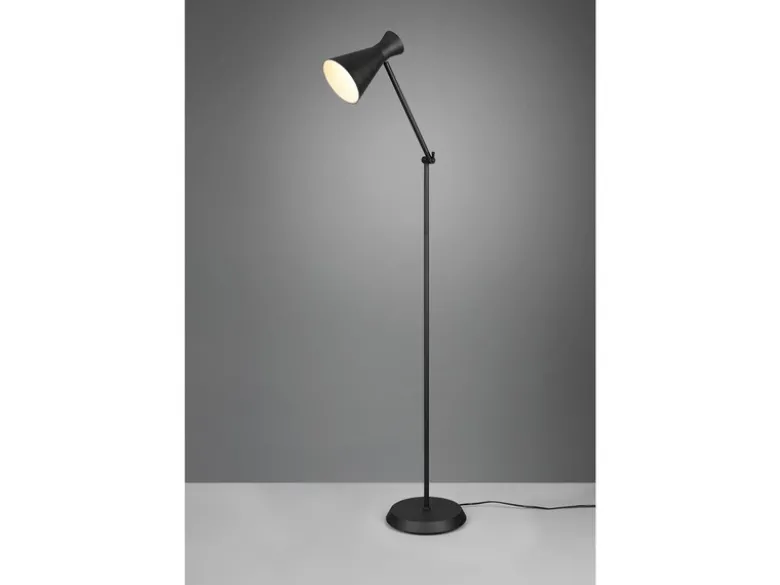LED Stehleuchte Gelenk & Fußschalter Metallschirm in Schwarz - Höhe 150cm