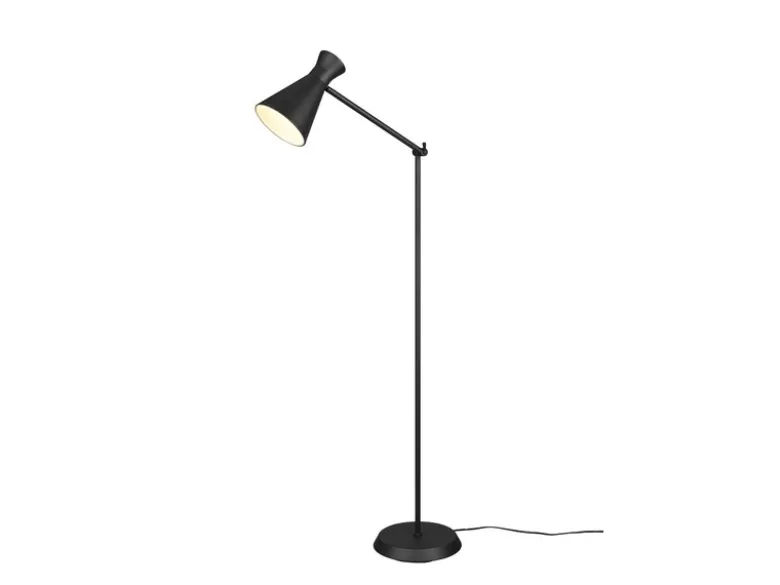 LED Stehleuchte Gelenk & Fußschalter Metallschirm in Schwarz - Höhe 150cm