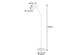 LED Stehleuchte Gelenk & Fußschalter, Metallschirm in Weiß - Höhe 150cm