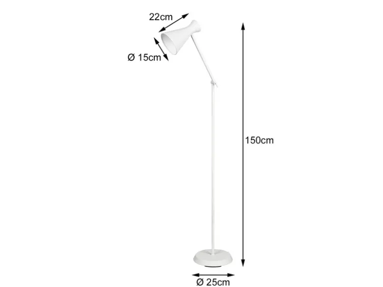 LED Stehleuchte Gelenk & Fußschalter, Metallschirm in Weiß - Höhe 150cm