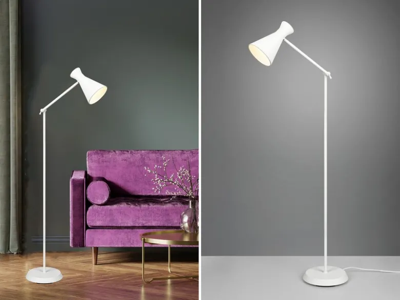 LED Stehleuchte Gelenk & Fußschalter, Metallschirm in Weiß - Höhe 150cm
