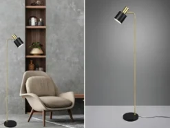 LED Stehleuchte Gold & Metallschirm Schwarz Höhe 154cm