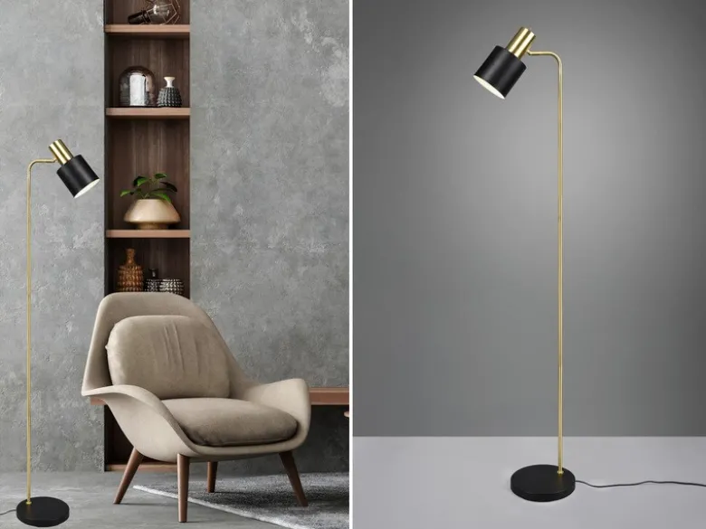 LED Stehleuchte Gold & Metallschirm Schwarz Höhe 154cm