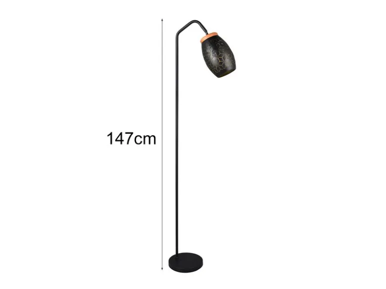 LED Stehleuchte in Schwarz/Gold mit ausgefallenem Stanzmuster, Höhe 147cm