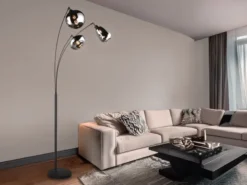 LED Stehleuchte Lampenschirm Glas Chrom bedampft, Höhe 200cm