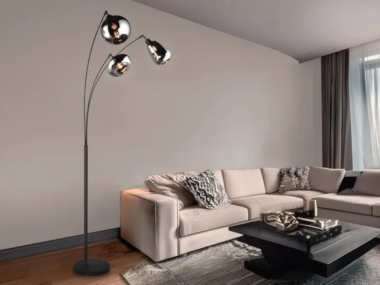 LED Stehleuchte Lampenschirm Glas Chrom bedampft, Höhe 200cm