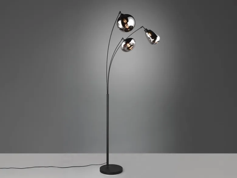 LED Stehleuchte Lampenschirm Glas Chrom bedampft, Höhe 200cm