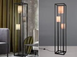 LED Stehleuchte Metall mit drei Stoffschirmen, Höhe 153cm